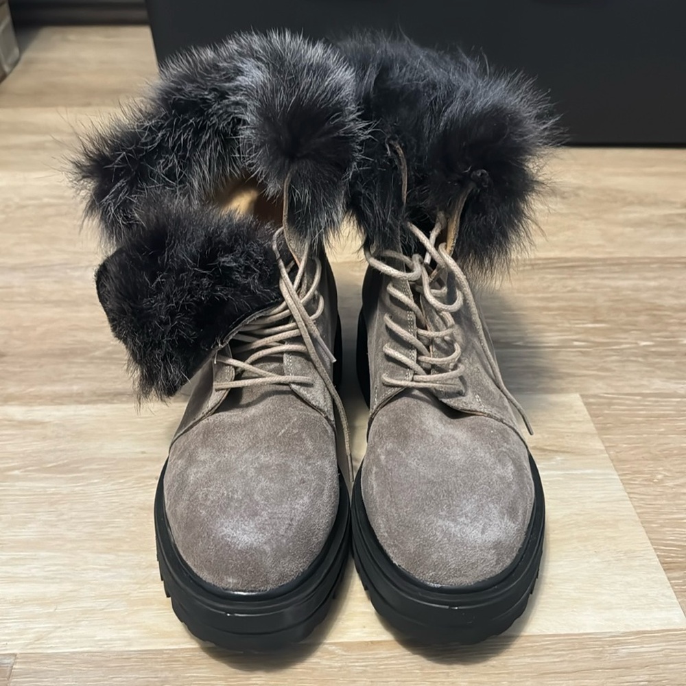 MAISON SI suede combat fur lined boots